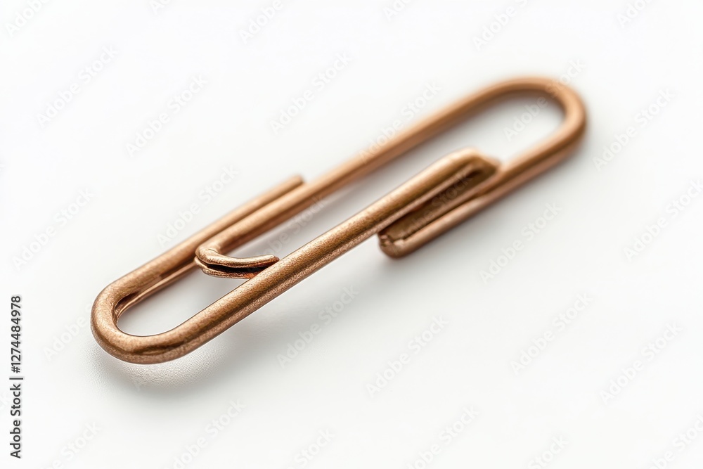 Captivating details of a copper paper clip resting on a pristine white surface in soft lighting isolated on transparent background Captivating details of a copper paper clip resting on a pristine white surface in soft lighting isolated on transparent background