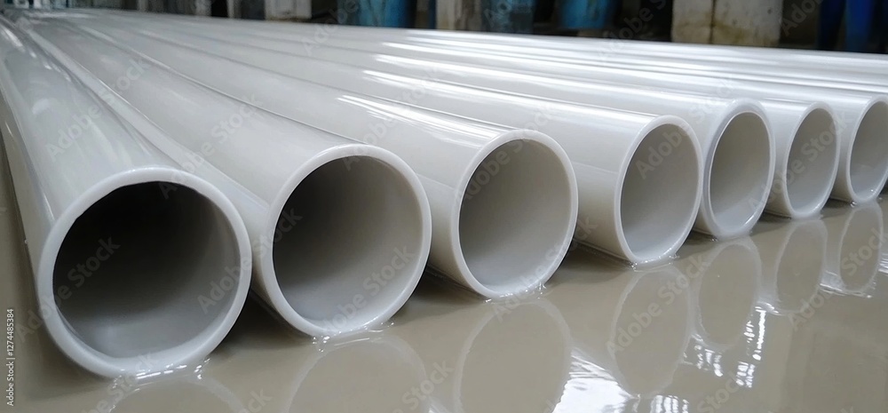 White Plastic Pipes On Floor White Plastic Pipes On Floor