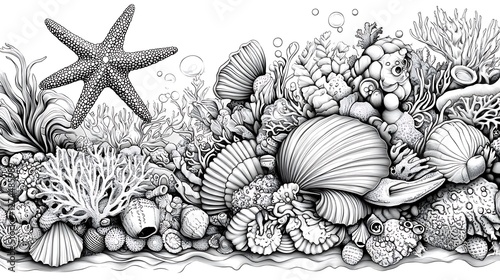 Fototapeta Naklejka Na Ścianę i Meble -  Detailed coral reef underwater drawing high resolution hd background