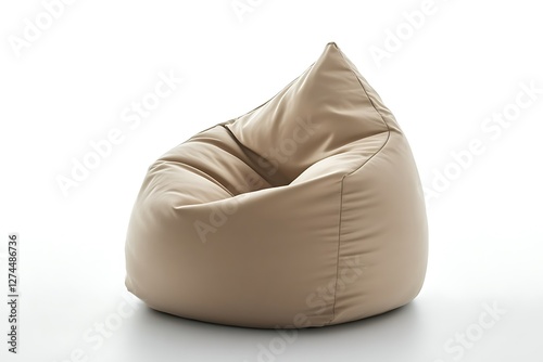 Comfy beige bean bag chair with sleek design, isolated on a clean white background, realistic HD, ultra HD quality