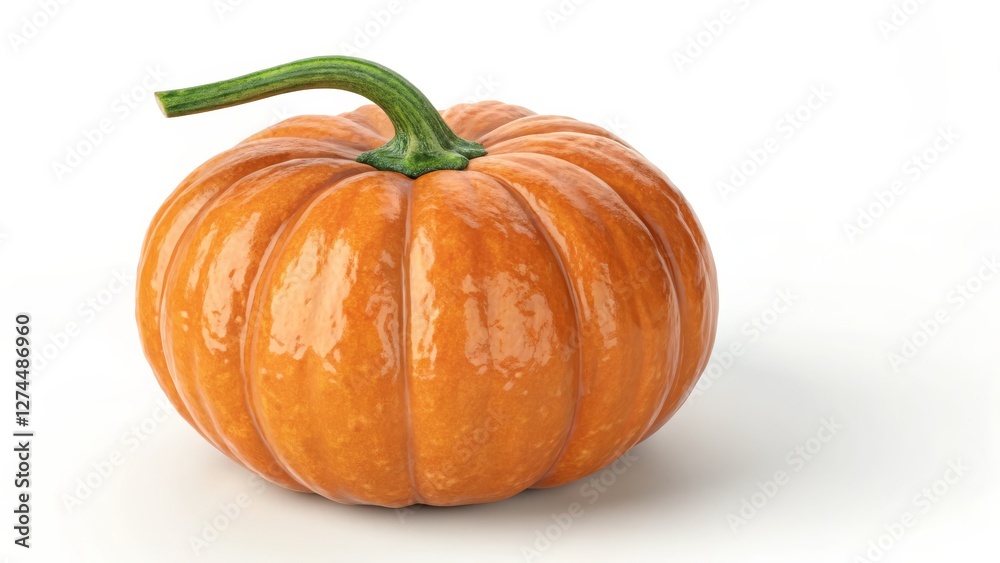 3D Rendered Orange Pumpkin Single, Shiny, Autumnal Concept, White Background, Close-up pumpkin, 3d rendering