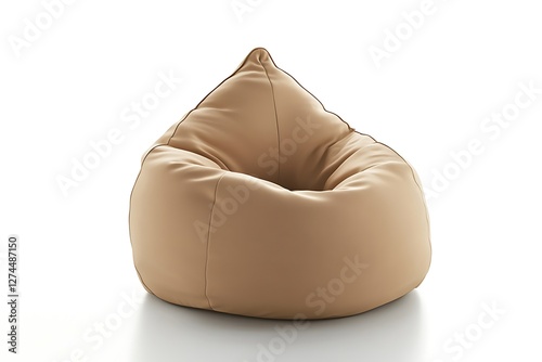 Comfy beige bean bag chair with sleek design, isolated on a clean white background, realistic HD, ultra HD quality