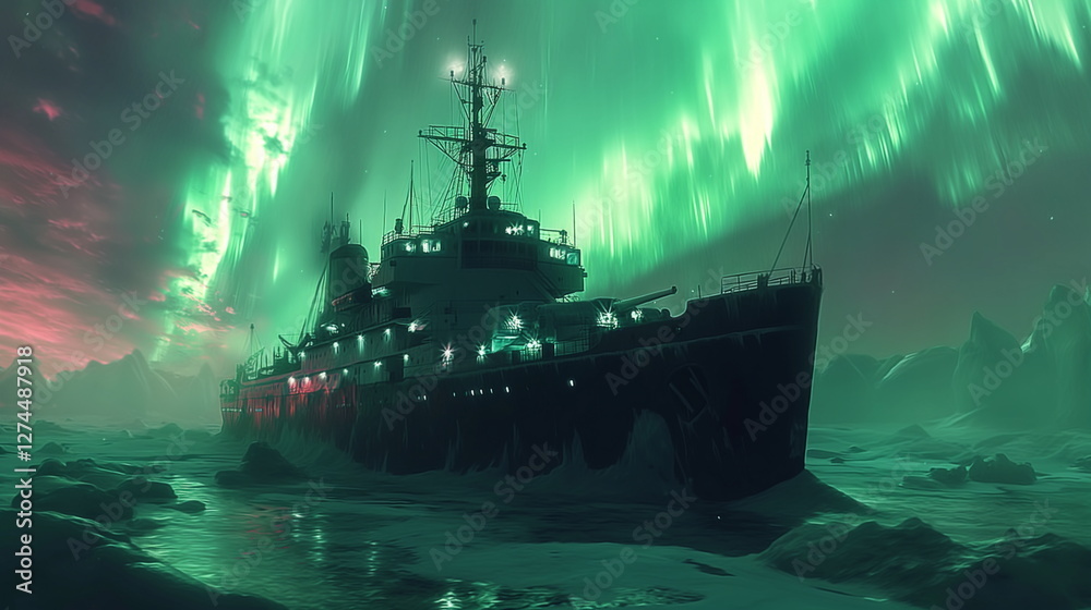 Fototapeta premium A nuclear-powered icebreaker against the backdrop _003