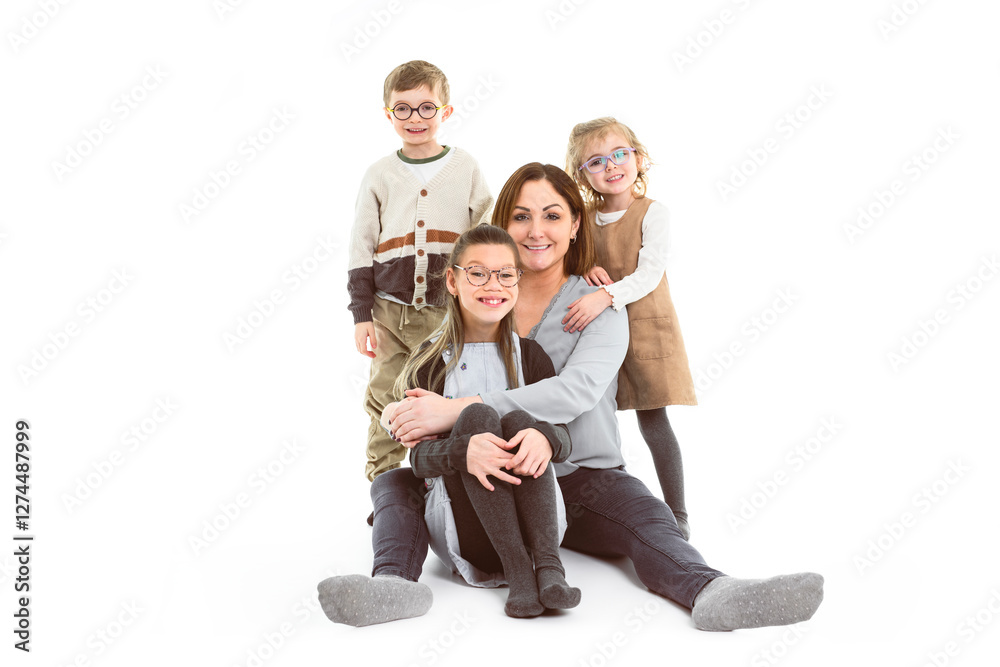 mother and her daughters portrait isolated on white studio. mother and her daughters portrait isolated on white studio.