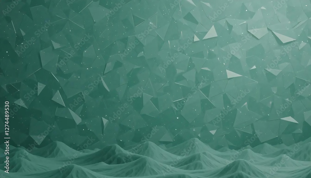 Obraz premium Abstract Green Geometric Pattern with Floating Triangles and Wave Texture
