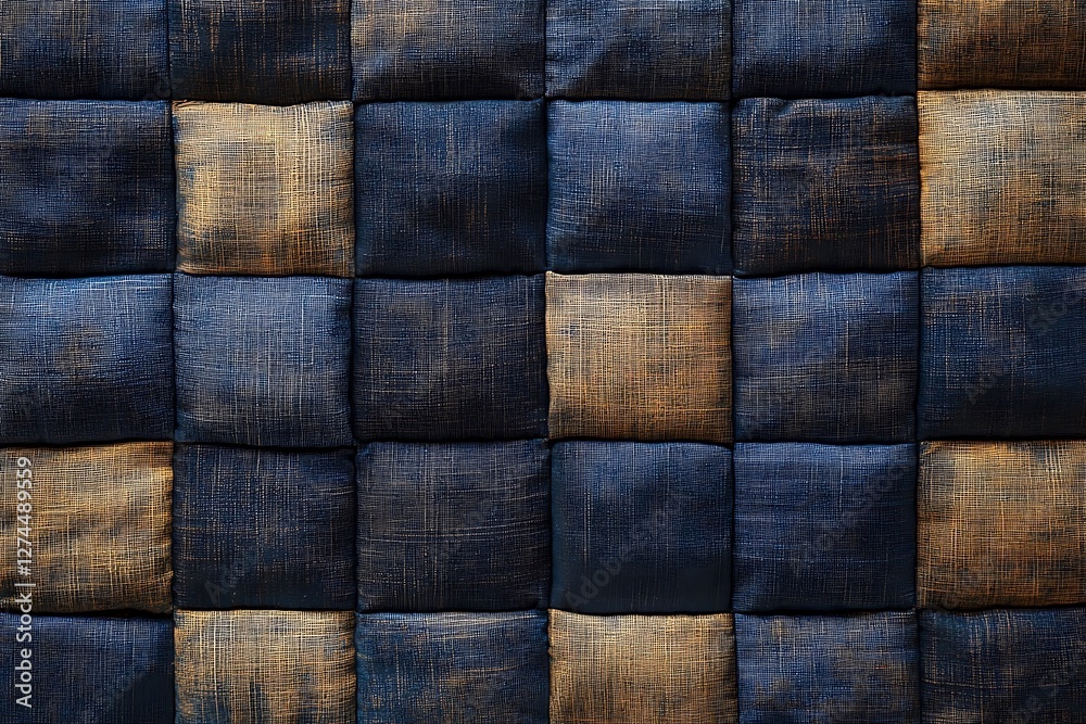 Fototapeta premium Brown caramel colored seamless natural cotton linen textile fabric texture pattern, with diamond quilted, rhombic stiching. stitched background