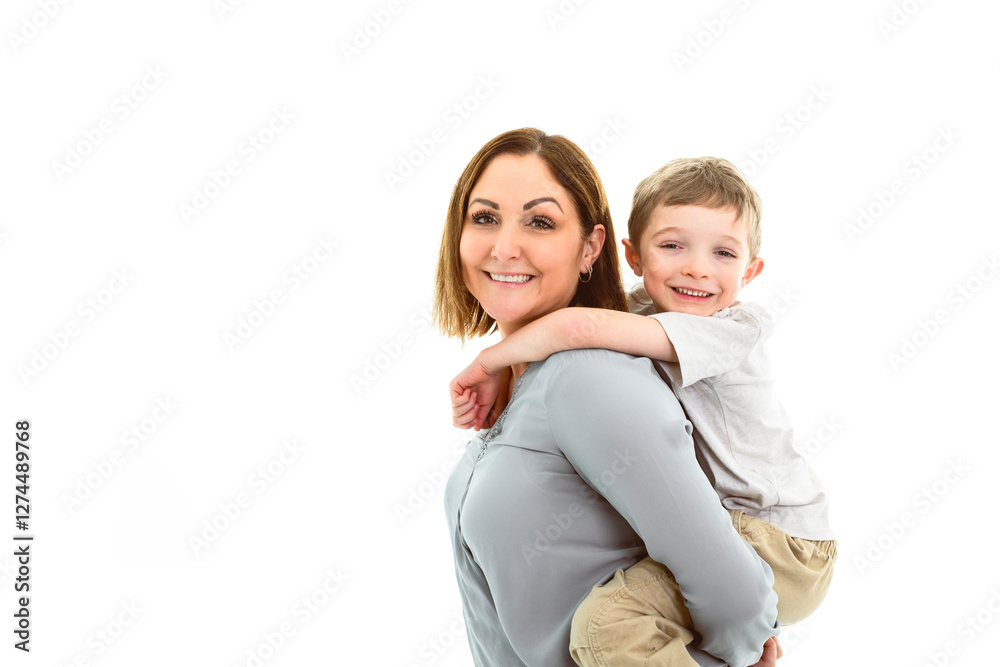 Mother and child son over white background Mother and child son over white background