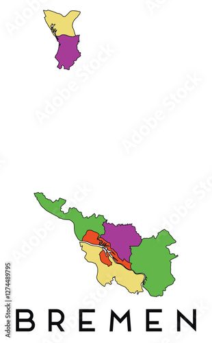 Bremen map of regions districts vector colored and outline