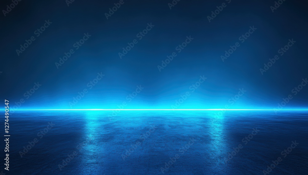 Obraz premium Futuristic blue neon lights illuminating dark empty space