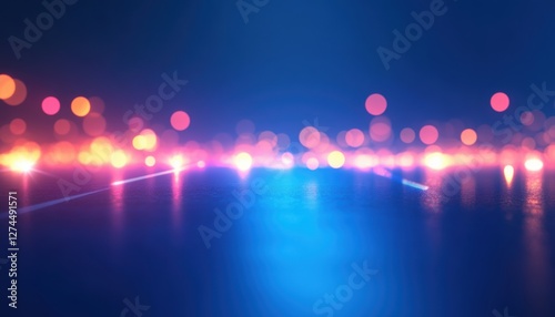 Abstract blurred bokeh lights background reflecting on surface