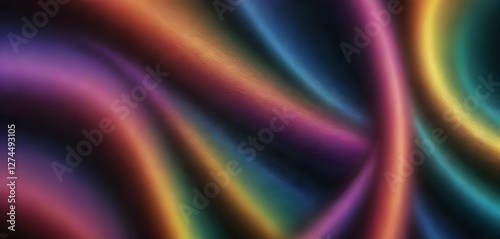Abstract background with flowing, colorful lights in rainbow shades. Soft, fluid shapes create a dynamic effect with gradients and texture, adding depth and a three-dimensional look to the image.