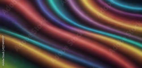 Abstract background with flowing, colorful lights in rainbow shades. Soft, fluid shapes create a dynamic effect with gradients and texture, adding depth and a three-dimensional look to the image.