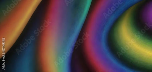 Abstract background with flowing, colorful lights in rainbow shades. Soft, fluid shapes create a dynamic effect with gradients and texture, adding depth and a three-dimensional look to the image.
