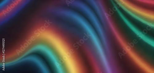Abstract background with flowing, colorful lights in rainbow shades. Soft, fluid shapes create a dynamic effect with gradients and texture, adding depth and a three-dimensional look to the image.