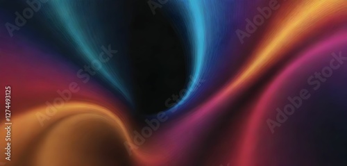 Abstract background with flowing, colorful lights in rainbow shades. Soft, fluid shapes create a dynamic effect with gradients and texture, adding depth and a three-dimensional look to the image.