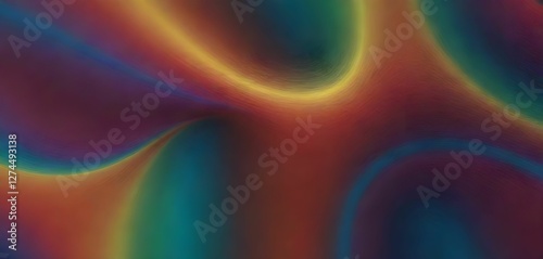 Abstract background with flowing, colorful lights in rainbow shades. Soft, fluid shapes create a dynamic effect with gradients and texture, adding depth and a three-dimensional look to the image.