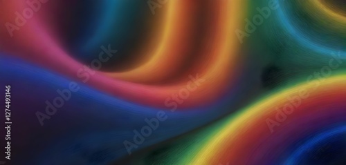 Abstract background with flowing, colorful lights in rainbow shades. Soft, fluid shapes create a dynamic effect with gradients and texture, adding depth and a three-dimensional look to the image.