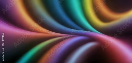 Abstract background with flowing, colorful lights in rainbow shades. Soft, fluid shapes create a dynamic effect with gradients and texture, adding depth and a three-dimensional look to the image.