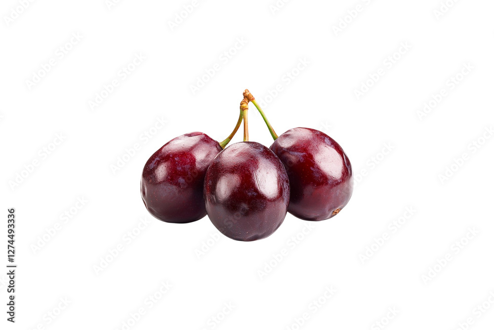 Three juicy plums cluster together a delicious dark red treat Three juicy plums cluster together a delicious dark red treat