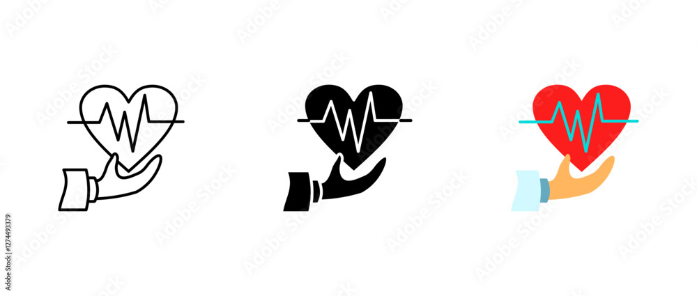 Health care icon set. Heart with cardiogram sign. Medical assistance and wellness symbol. Therapy, doctor support, and first aid pictogram. Charity and patient recovery illustration. Health care icon set. Heart with cardiogram sign. Medical assistance and wellness symbol. Therapy, doctor support, and first aid pictogram. Charity and patient recovery illustration.