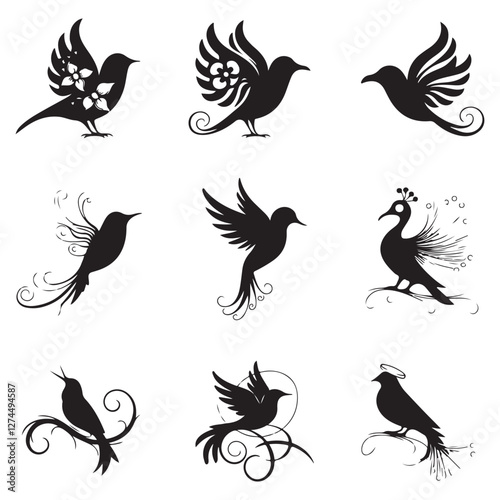 Silhouettes of wild birds in flight Raven Silhouette Pigeons Flying Silhouettes 6 Silhouettes – Birds