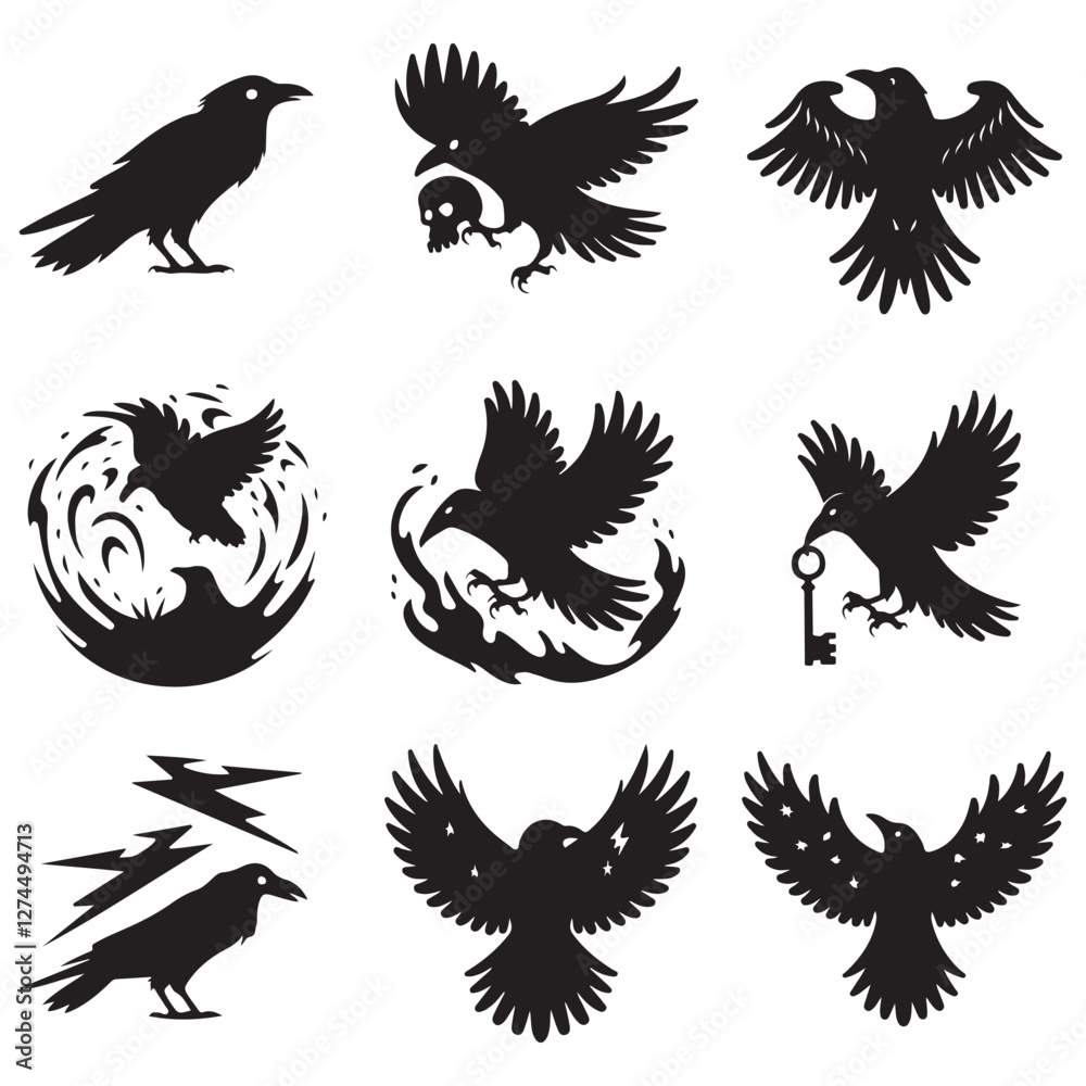 Obraz premium Silhouettes of wild birds in flight Raven Silhouette Pigeons Flying Silhouettes 6 Silhouettes – Birds
