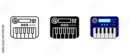 Synthesizer icon. Electronic keyboard and music sign. Sound and melody symbol. Studio and recording pictogram. Digital instrument illustration. Professional audio concept.