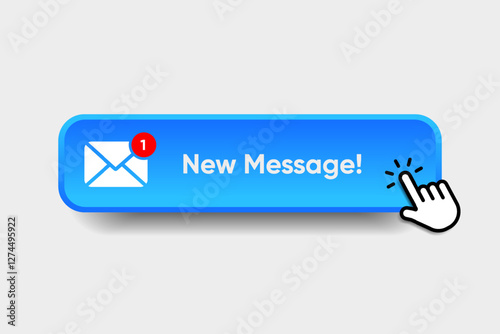 New message notification concept button. New email pop up. Incoming, open messaging. Chatting, mail, post, letter symbol, sign, emblem with new notification for UI UX website