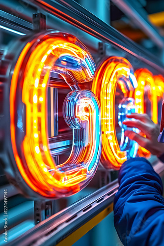 Neon sign installation in factory