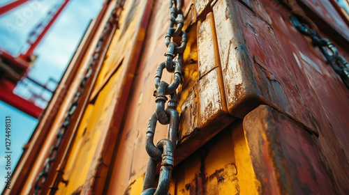 A chain is hanging from a yellow building