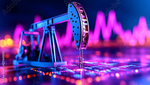 Oil Rig in Digital Circuit Background, Potential use for financial data analysis