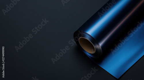 Futuristic blue metallic foil on dark surface