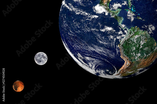 Fototapeta Naklejka Na Ścianę i Meble -  earth  moon and mars 
