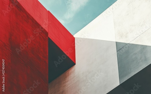 Modern Architecture Abstract Red White Concrete Building photo