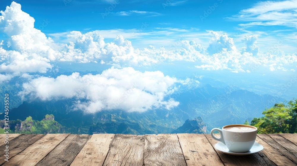 Naklejka premium Serene Mountaintop Coffee: A Breathtaking View