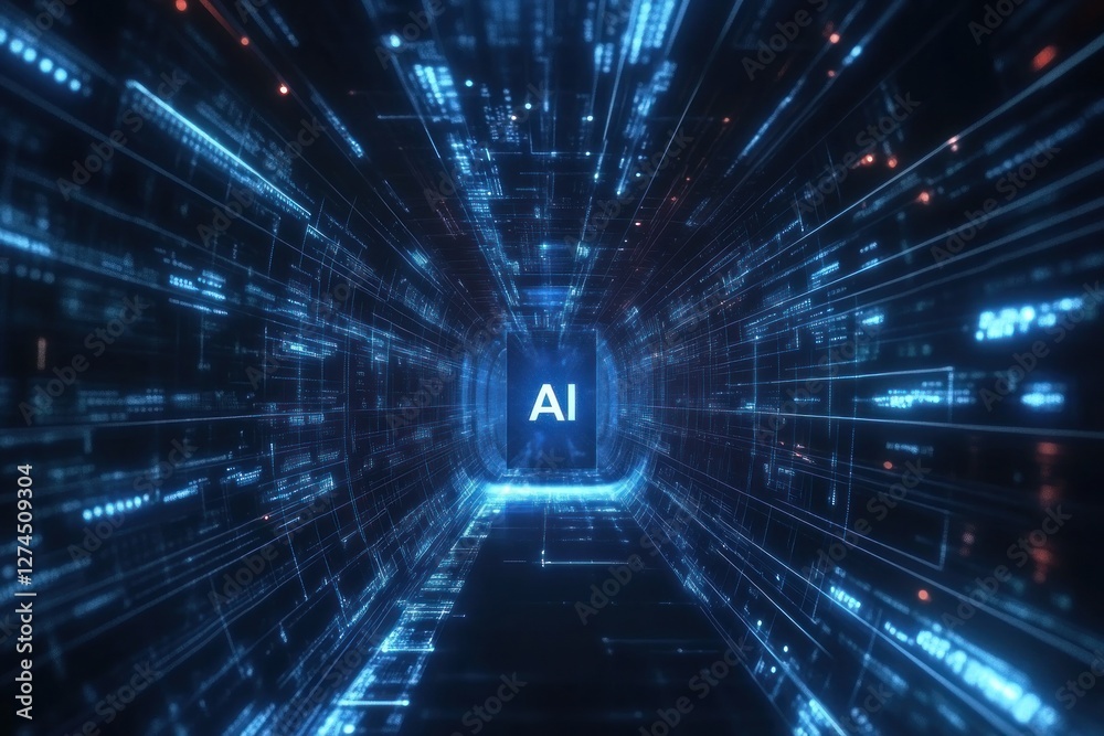 Futuristic AI Data Stream with Glowing Elements Futuristic AI Data Stream with Glowing Elements