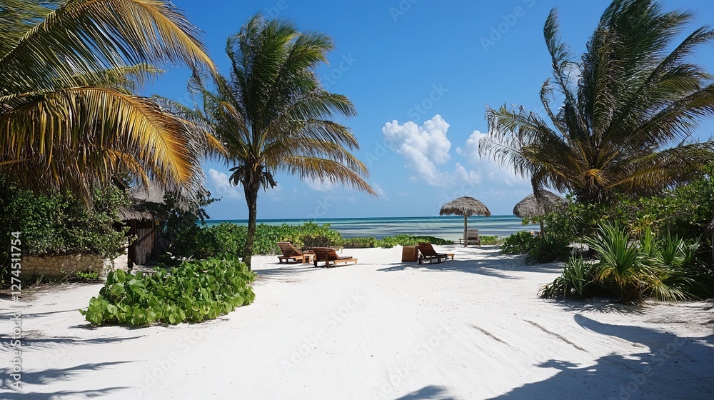 Fototapeta premium * Pristine white sandy beaches with palm tree backdrops.