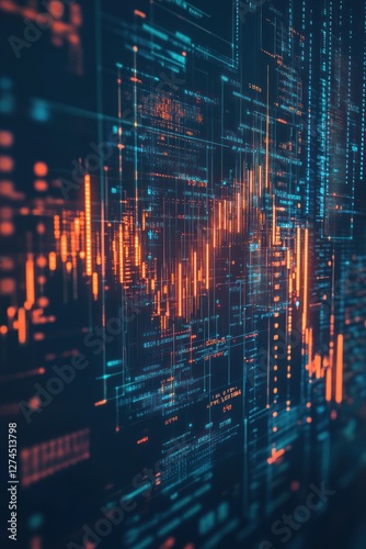 Wallpaper Mural Abstract digital data visualization showing fluctuating graphs and vibrant lines representing trends in technology and finance Torontodigital.ca