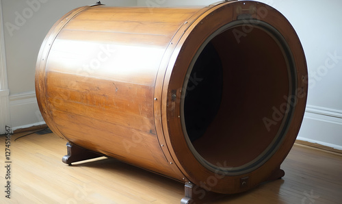 Antique Wooden Cylindrical Spa Bath in Interior Setting photo