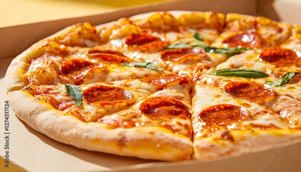 Pizza in a box, slices, ready to eat, takeaway, tasty, delicious Pizza in a box, slices, ready to eat, takeaway, tasty, delicious