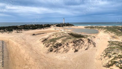 Cuadro en lienzo vista aérea en el tómbolo de Trafalgar en Barbate, Andalucía
