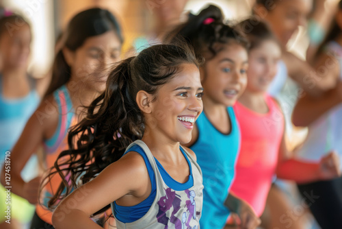 Family Fitness Fun: Parents and Children Enjoying Aerobics in a Vibrant Gym Setting