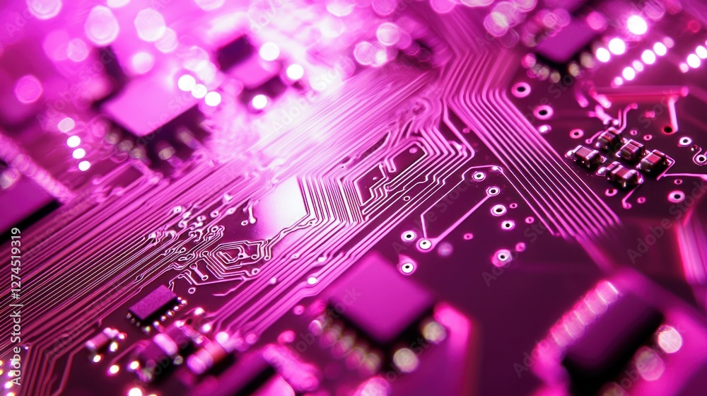 Obraz premium Abstract Pink Circuit Board: A Close-Up View of Technology's Intricate Design