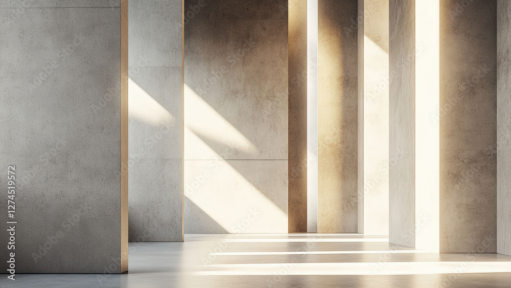 Obraz premium Off-White Wall Leaf Shadows: A neutral off-white wall and floor with subtle leaf shadows, suitable for minimalist and versatile product displays.