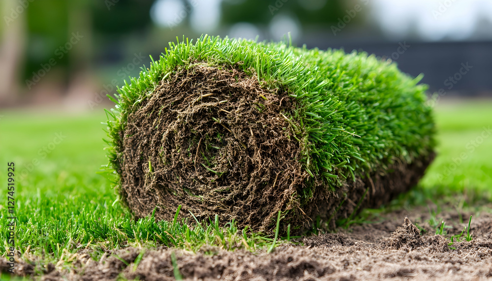 Roll of sod placed on lawn for installation Roll of sod placed on lawn for installation