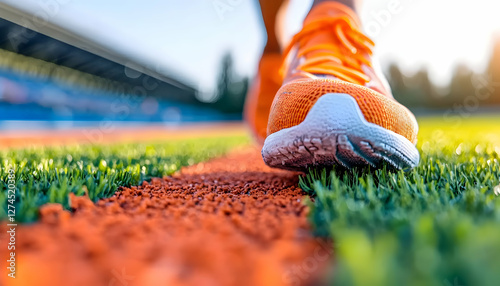 Runner's foot on track at stadium. Possible stock photo use photo