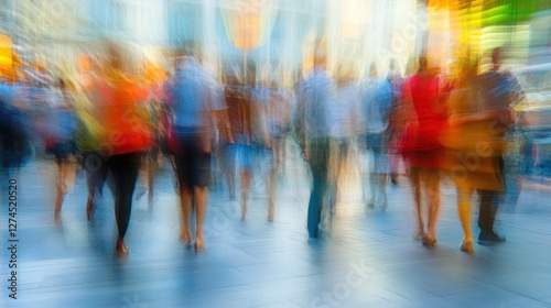 Wallpaper Mural Blurred crowd walking through a vibrant city square Torontodigital.ca