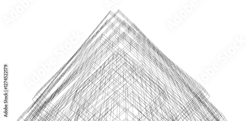 Modern Architectural Wireframe. Futuristic Skyscraper Perspective