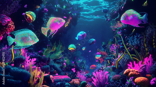 Wallpaper Mural shallow sea view with neon colored fish and marine life Torontodigital.ca