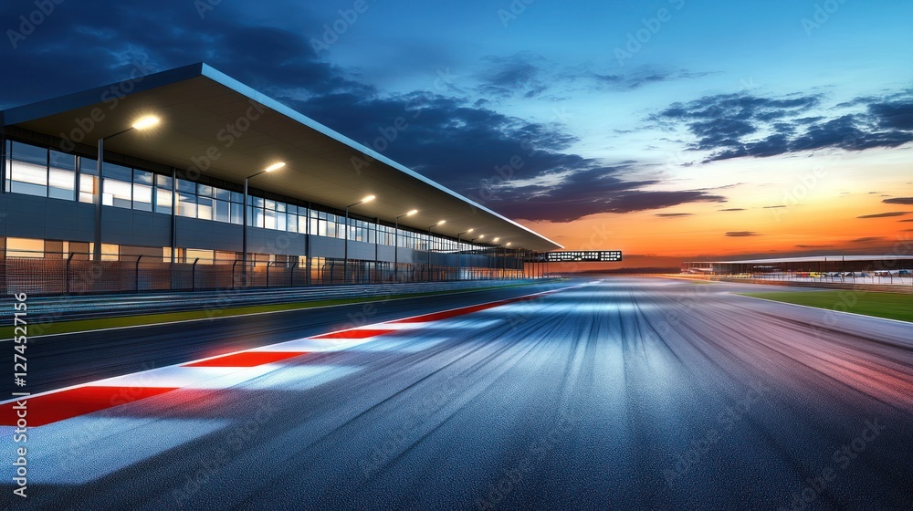 Illuminated Race Track at Sunset Modern Building Illuminated Race Track at Sunset Modern Building